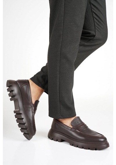 Fame Step Hakiki Deri Erkek Casual Ayakkabı +4.5 Cm Boy Uzatan Kalın Taban Günlük Bağcıksız Comfort Kahverengi Loafer Venedik