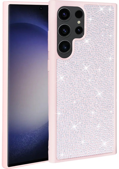 Butam Bilişim Galaxy S23 Ultra Uyumlu Parlak Taşlı Tasarım Ston Kılıf-pembe Pembe