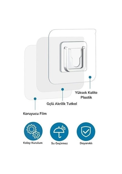 Buradabuldun Eşya Sabitleme Askısı 10 Çift Şeffaf Çift Taraflı Yapışkanlı Geçmeli Klips Çok Renkli