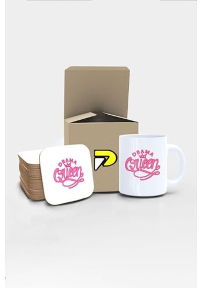 Tr Drama Queen Yazılı Tipografik Tasarımlı Baskılı Kupa Bardak Seti, Eğlenceli Özel Hediye Mug Diğer
