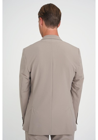 Efor Slim Fit Mono Yaka Fleto Cepli Çift Yırtmaçlı Casual Vizon Ceket C 710 Vizon