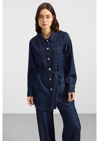 Olcay Metal Düğmeli Soft Denim Ceket Pantolon Koyu Mavi 9401-tk
