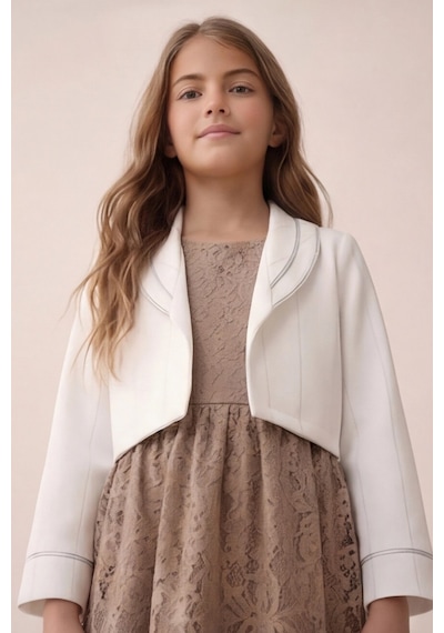 Fesshera Kids Kız Çocuk Dantel Elbise Bolero Ceket Takım 9-12 Yaş Kahverengi