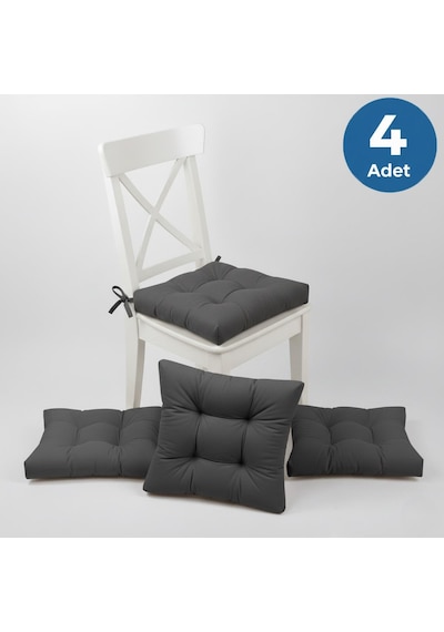 Altınpamuk 4'lü Lüx Gold Pofidik Antrasit Sandalye Minderi Özel Dikişli Bağcıklı 40x40cm Antrasit