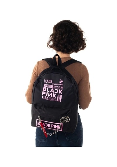 Shopiolog Black Pink Yazılı Logo Baskılı Zincirli Fermuarlı Piercingli Siya