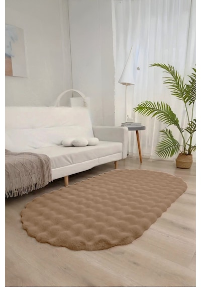 Oval Bubble Peluş Yumuşak Kaymaz Salon Oturma Odası Balkon Halısı Yolluk Çok Renkli