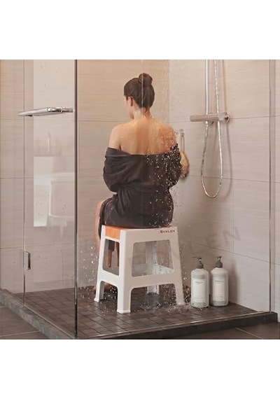 Kaymaz Tabanlı Ev Ofis Taburesi - 120 Kg Taşıma Kapasiteli Kaymaz Banyo Taburesi - Çocuk Taburesi - 35x45x40 Cm Büyük Turuncu Açık Bej