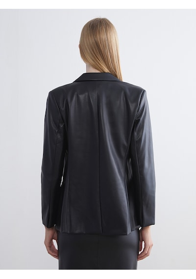 Lcwaıkıkı Classic Siyah Kadın Deri Görünümlü Blazer Ceket