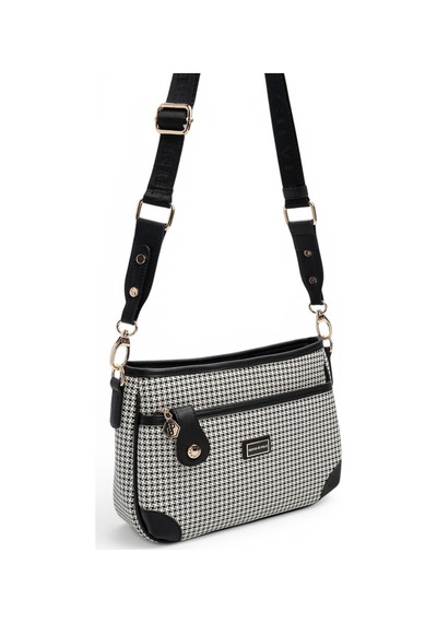 Silver & Polo Silver Polo Siyah - Siyah Kaz Ayağı Ekose Kadın Çapraz Çanta Sp1160