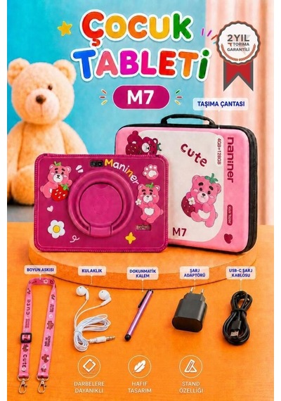 Hobi Gereci Miniklere Özel Taşınabilir Maniner Eğitici Tablet 4gb 128gb Kılıf Hediyeli M7