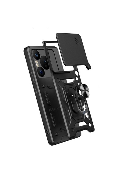 Ennar Huawei Pura 70 5g Kılıf Magnetik Standlı Sürgülü Kamera Korumalı 360 Döner Yüzüklü Kapak Siyah