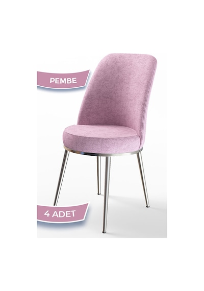 Canisa Concept Dexa Serisi Pembe Renk 4 Adet Sandalye, Renk Pembe, Ayaklar Krom Pembe