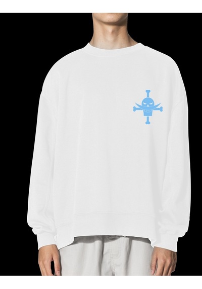 Unisex Beyaz Marco Baskılı Hoodie Oversize Kapşonsuz Sweatshirt Beyaz