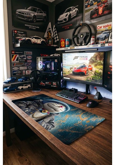 Doraemon Hip Hop Kot Ceket Tasarımı 40x90 Cm Oyuncu Mousepad Kaymaz Taban Büyük Boy Siyah