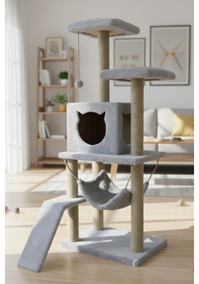 Missidea S9 Kedi Tırmalama Kulesi Platformlu 124 Cm Gri