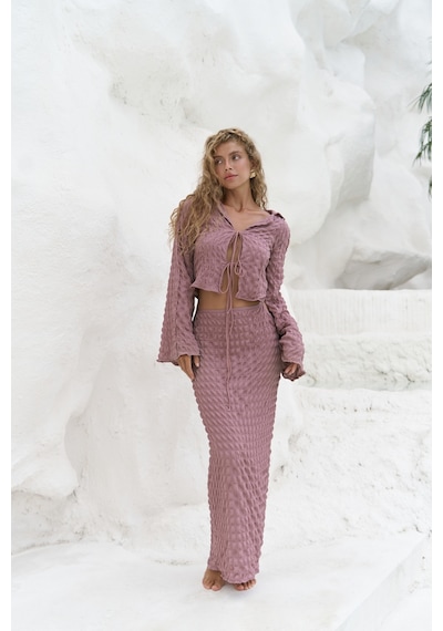 Mai Collection Mai Studios Co. Rania Açık Bordo Gömlek Etek Takım Acık Bordo