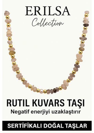 Sertifikalı Kırık Taşlı Model İnci - Rutil Kuvars Taşı Kolye Çok Renkli