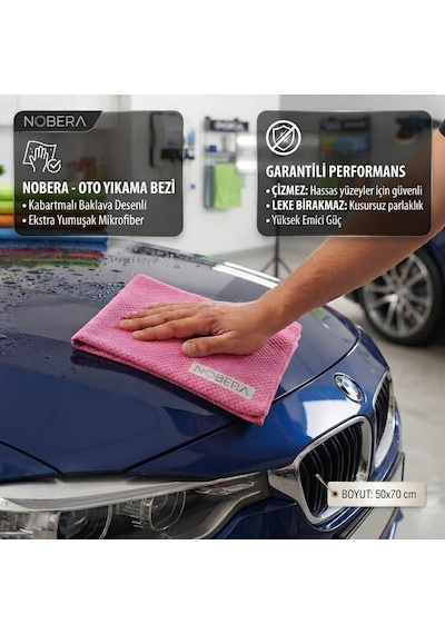 Nobera 50x70 Cm Kabartmalı Baklava Desen Çok Amaçlı Mikrofiber Cam Bezi, Leke Ve İz Bırakmaz Toz Bezi 1 Adet Karışık