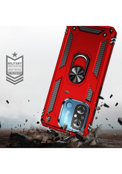 Xiaomi Redmi 12c Kılıf Kamera Koruyucu Manyetik Standlı Tank Koruma Celikaksesuar Kırmızı