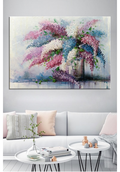 Leylak Sümbül Yağlıboya Görünümlü Kanvas Tablo 50 x 35