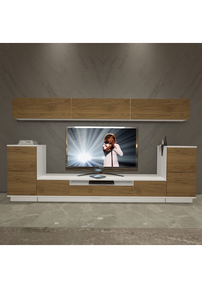 Decoraktiv Trendstyle 9s Mdf Tv Ünitesi Tv Sehpası - Beyaz Pera Beyaz - Meşe