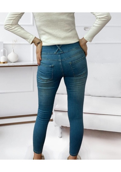 Defymoda Yüksel Bel Likralı Kot Pantolon Yeşil
