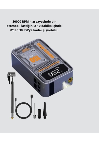 Taşınabilir Kablosuz Hava Pompası 150 Psı Güçlü Basınç Ve 6000mah Şarjlı Cn