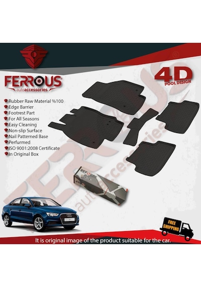 Turkmenaksesuar- Audi A3 Sedan Refref 4D Havuzlu Paspas 2013 Model ve Üstü Siyah