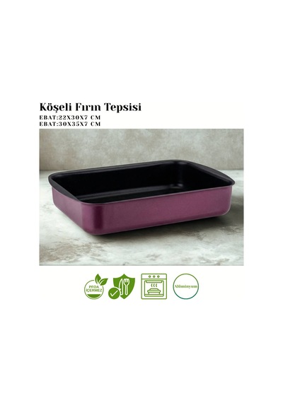 2li Granit Köşeli Tepsi Seti - Mürdüm Mürdüm
