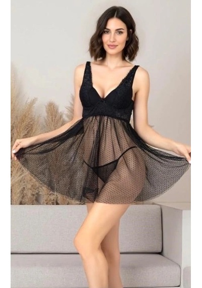 Ang Butik Kadın Nurteks 5402 Kısa Tül Gecelik Siyah