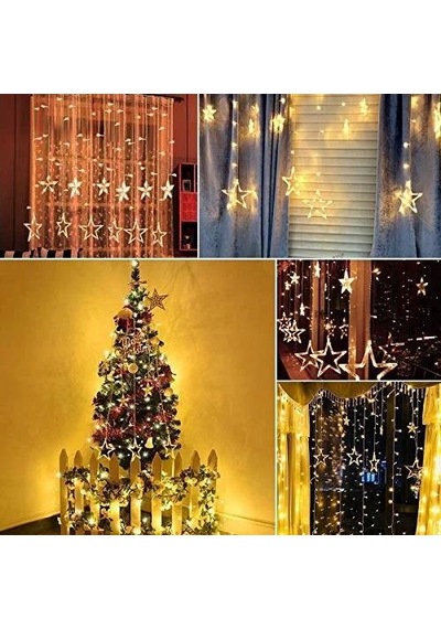 2x1m Eklemeli Gün Işığı 12 Sarkıt Yıldız Led - 8 Modlu Yıldız Led Dekor Led Süsleme Led Yılbaşı Led Gün Işığı