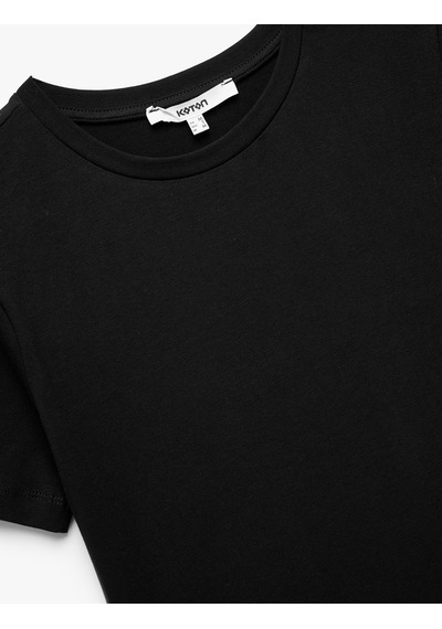 Koton Pamuklu Slim Fit Kısa Kollu Bisiklet Yaka Tişört Siyah 6wak50115ek SIYAH
