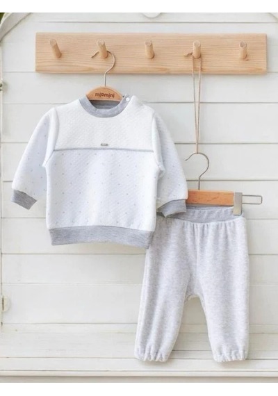 Miomini Baby Erkek Bebek Kapitone Sweatshirt Kadife Pantolonlu Takım-14958 Mavi