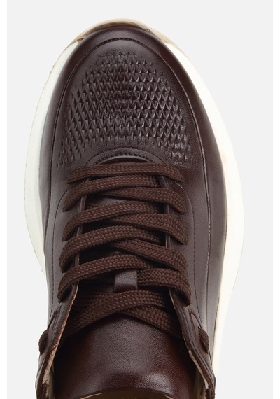 Yaya Erkek Kahverengi Deri Kontrast Tabanlı Bağcıklı Sneaker