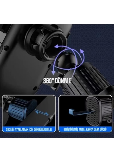 Polham Araç İçi Klipsli Havalandırma Girişli Telefon Tutucu, Üçgen Tasarımlı Kilit Sistemli Titremez Tutucu