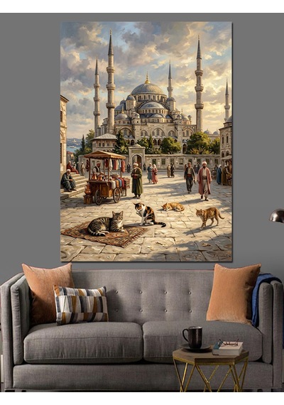 Güvercinli Sultanahmet Camii Meydanı Manzarası Dekoratif Kanvas - Mdf Ahşap Tablo