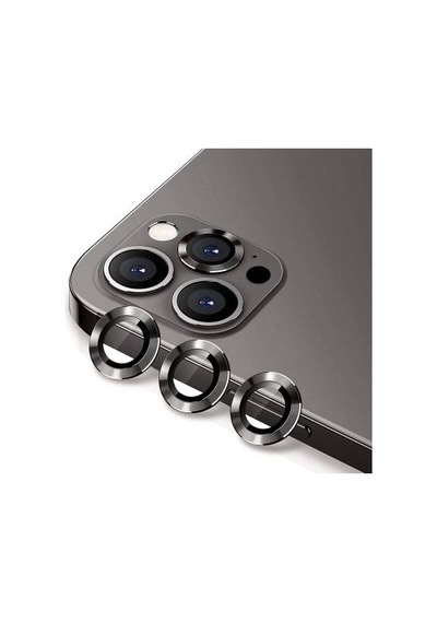 Apple Uyumlu iPhone 12 Pro Max Metal Çerçeveli 3'lü Kamera Lens Koruyucu-siyah