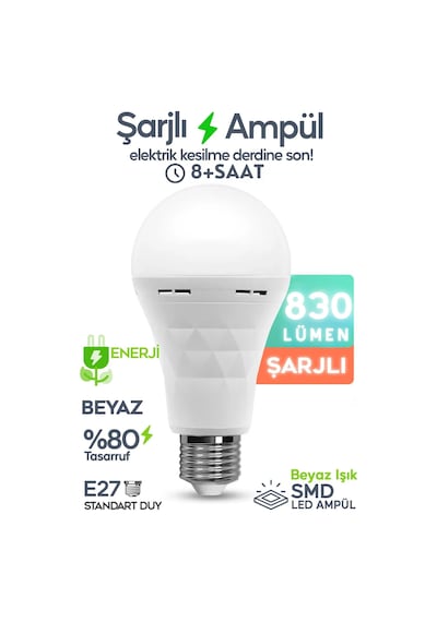 Şarjlı Ampül 830 Lümen Ultra Acil Durum & Kamp Işığı 220v Beyaz E27 Duy Otomatik %80 Tasarruflu Şarjlı Ampül 830 Lümen Ultra Acil Durum & Kamp Işığı 220v Beyaz E27 Duy Otomatik %80 Tasarruflu