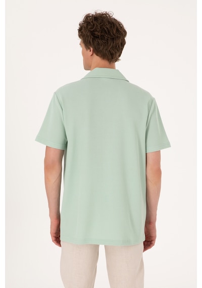 U.S. Polo Assn. Erkek Su Yeşili Apaş Yaka Kısa Kollu Örme Gömlek 50306977-VR048