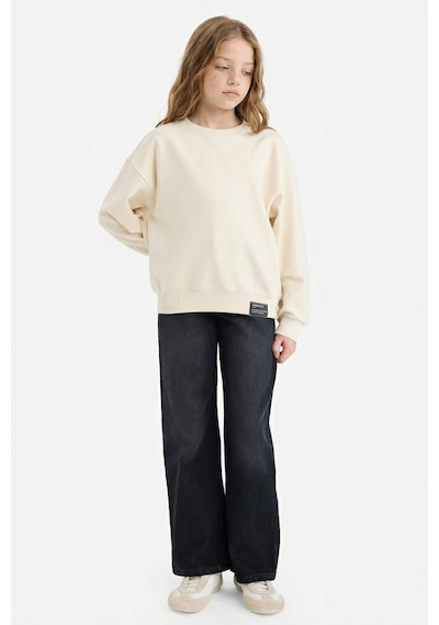 Defacto Kız Çocuk Relax Fit Bisiklet Yaka Baskılı Sweatshirt E6842a826sper98 Ekru-er98