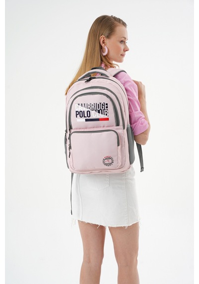 Benittokids Cambridge Polo Club Minimalist Tasarım Unisex Çok Gözlü Sırt Çantası Pembe