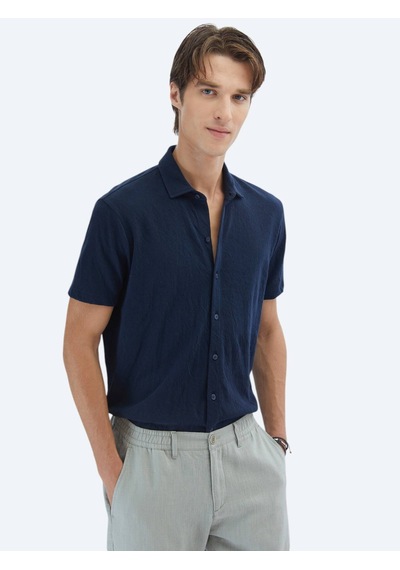 Kip Lacivert Düz Regular Fit Casual Pamuk Karışımlı Gömlek Lacivert
