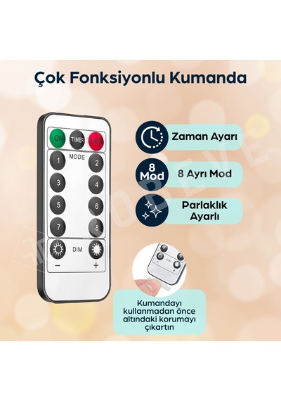 Robeve 3x3 Metre Peri Led Kumandalı Perde Asma Kancalı Peri Led Yılbaşı Led Gün Işığı Led Işık 8 Modlu Parti Işığı Dekoratif Işık Led Saçak Led Işık Perde Led Yılbaşı Dekorasyon