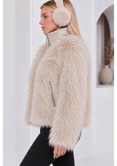 Moda Banuş Deri Garnili Lolita Kürk Bej