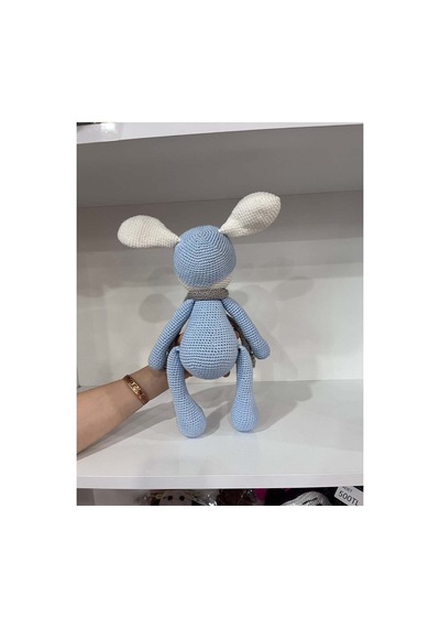 El Yapımı Amigurumi Uyuyan Tavşan - Atkılı Örgü Oyuncak Mavi
