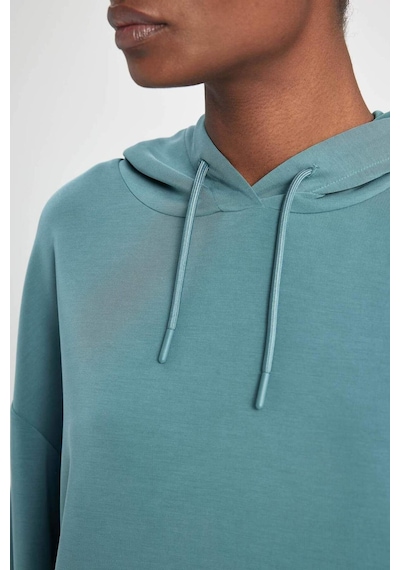 DeFacto Fit Oversize Geniş Kalıp Premium Kapüşonlu Kanguru Cepli Sporcu Kadın Sweatshirt - Yeşil B5206AX24SPGN1191