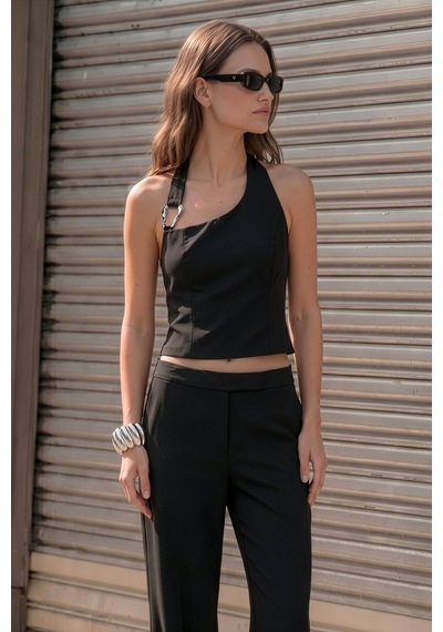 Sateen Aksesuar Detaylı Bluz - Siyah-137443