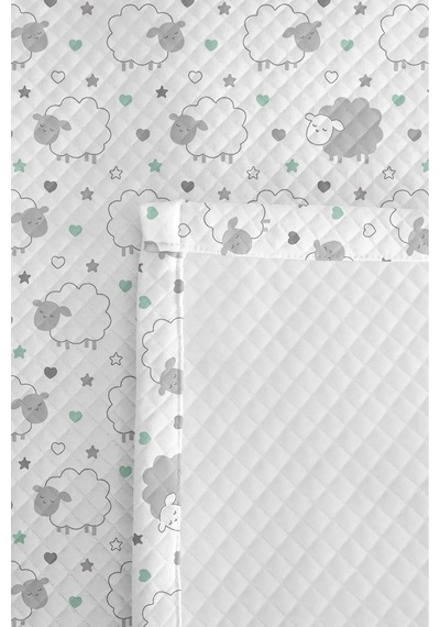 Evimde Bambaşka Kuzu Desenli Çocuk Odası Tek Kişilik Pike Takımı - Mint Yıldızlar 160x220  CM Kapitone Yatak Örtüsü