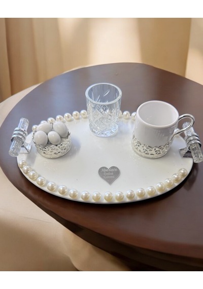 Lustre İncili Söz Nişan Tepsisi Beyaz