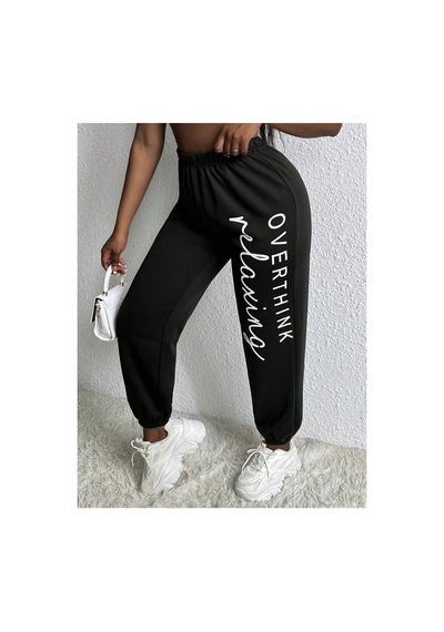 Tarzsokak Slayr Letter Graphic Elastic Waist 4 Mevsim Eşofman Siyah